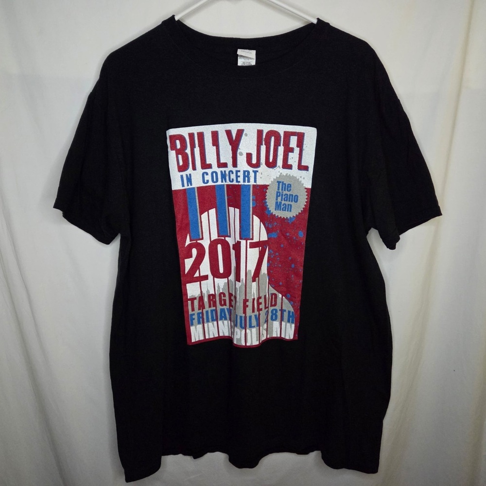 Billy Joel In Concert 2017 Minnesota Double Sided size Large Black T Shirt